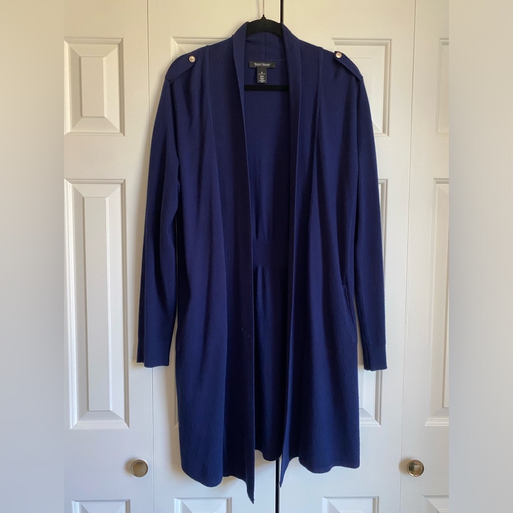 White House Black Market long navy cardigan with pockets